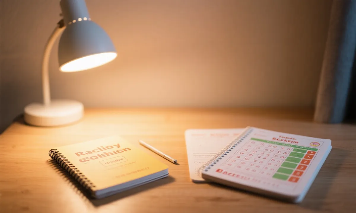 整齐摆放的彩票与预算本，提醒理性购彩与边界管理